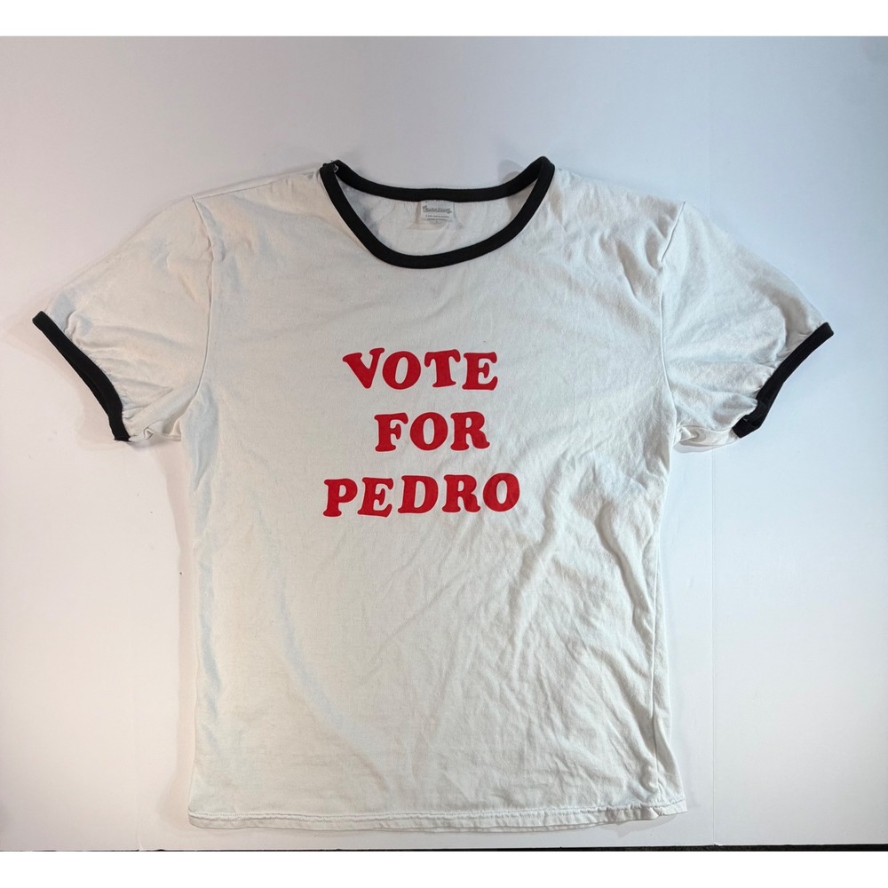 Napoleon Dynamite Vote For Pedro Ringer Tee White Black Red Graphic Shirt Large